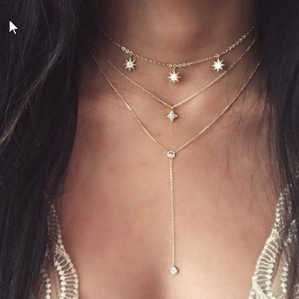 New Multilayer star necklace, celestial star necklace, star jewelry, gold